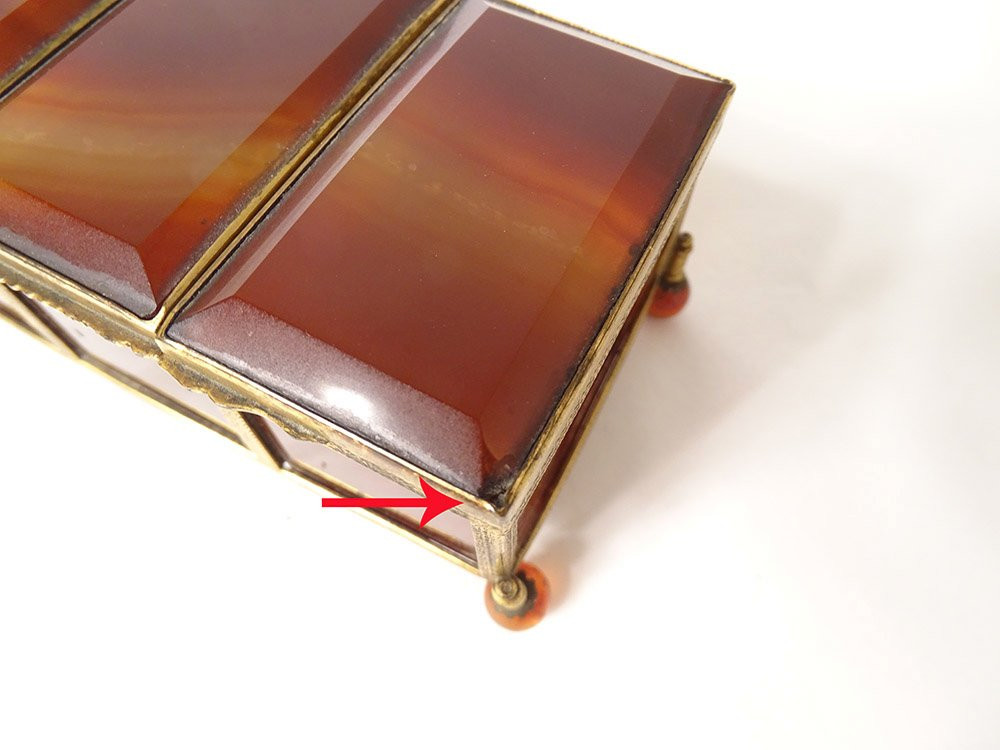Small Three-compartment Box, Agate, Gilded Brass, 19th Century Restoration-photo-6