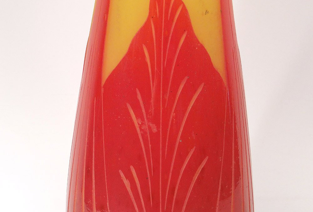 Large Glass Paste Vase Le Verre Français Schneider Art Deco Leaves 20th Century-photo-4