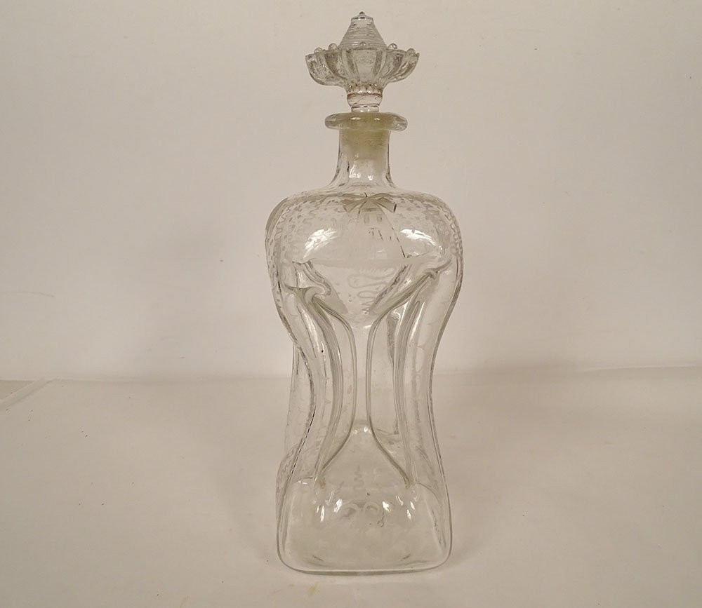 Carafe hollandaise sablier verre soufflé moulins bateaux rubans XVIIIème-photo-2