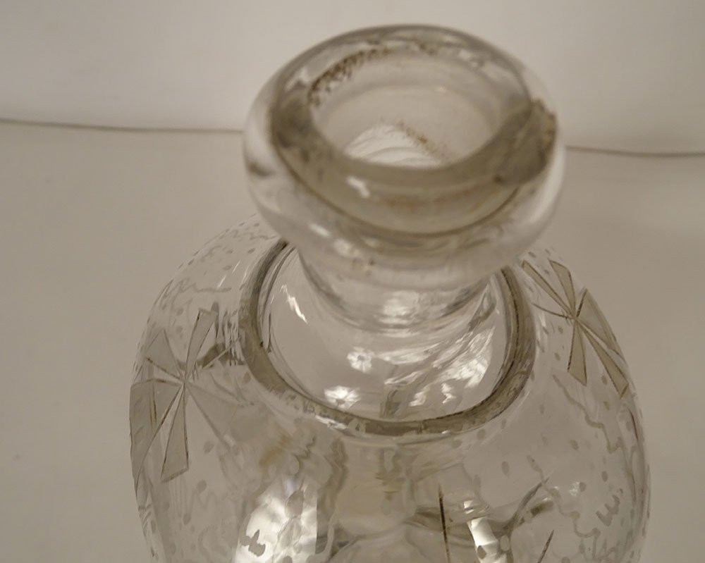 Carafe hollandaise sablier verre soufflé moulins bateaux rubans XVIIIème-photo-4