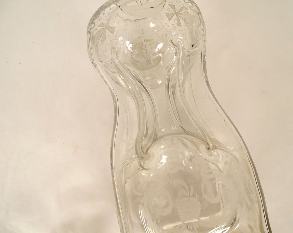 Carafe hollandaise sablier verre soufflé moulins bateaux rubans XVIIIème-photo-5
