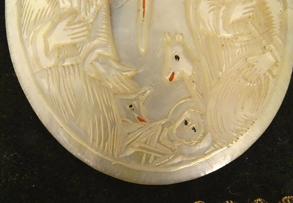 Mother-of-pearl Medallion Nativity Virgin Mary Crib Child Jesus Son Of Gold 19th Century-photo-3