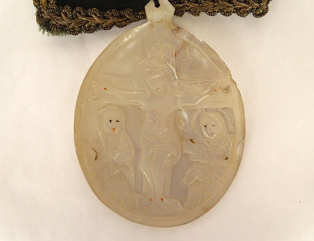 Mother-of-pearl Medallion Nativity Virgin Mary Crib Child Jesus Son Of Gold 19th Century-photo-4