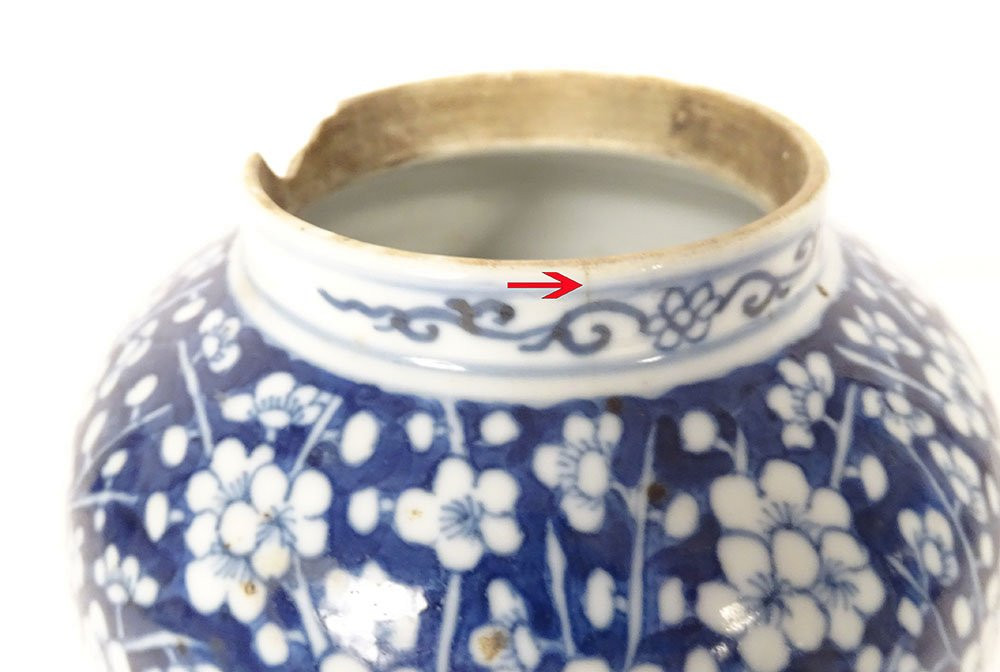 Small Covered Ginger Jar With Blue And White Chinese Porcelain, Prunus Flowers, 19th Century-photo-4