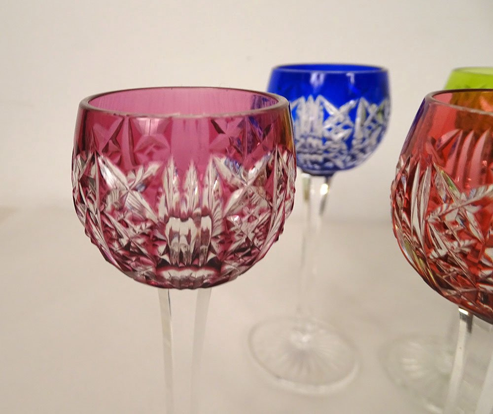 12 verres à pied à liqueur cristal Saint-Louis couleur modèle Riesling XXè-photo-3