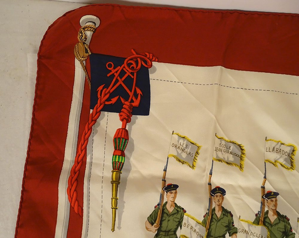 Hermès Paris Brigade Fusiliers Marins Nemours Vintage Silk Scarf-photo-3