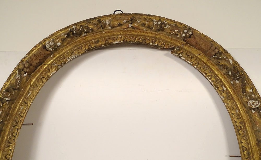 Large Oval Frame Carved With Gilded Oak Leaves And Acorns, 17th Century-photo-2