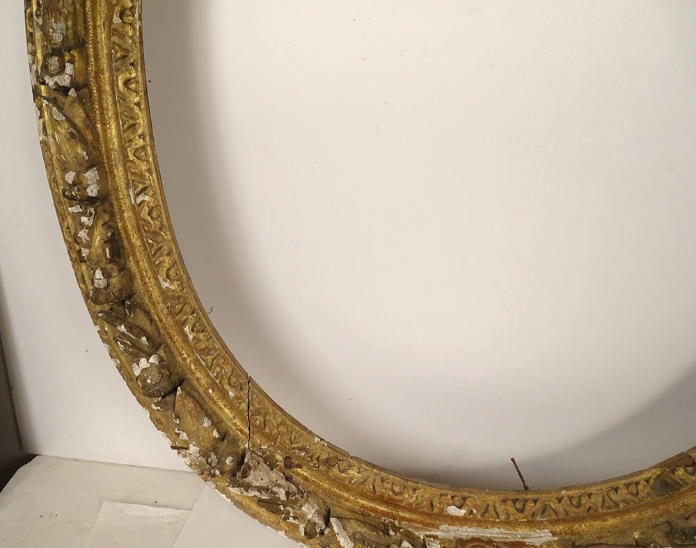 Large Oval Frame Carved With Gilded Oak Leaves And Acorns, 17th Century-photo-3