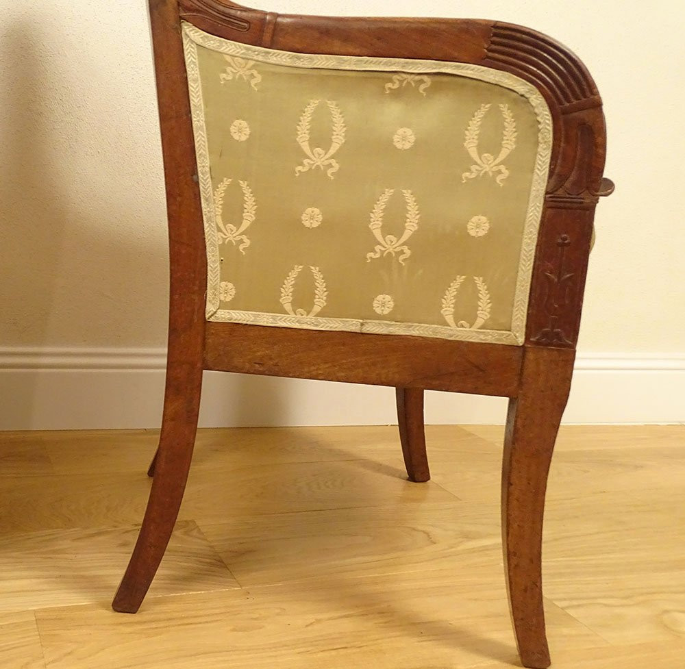 Paire bergères fauteuils Ier Empire acajou sièges XIXème siècle-photo-5