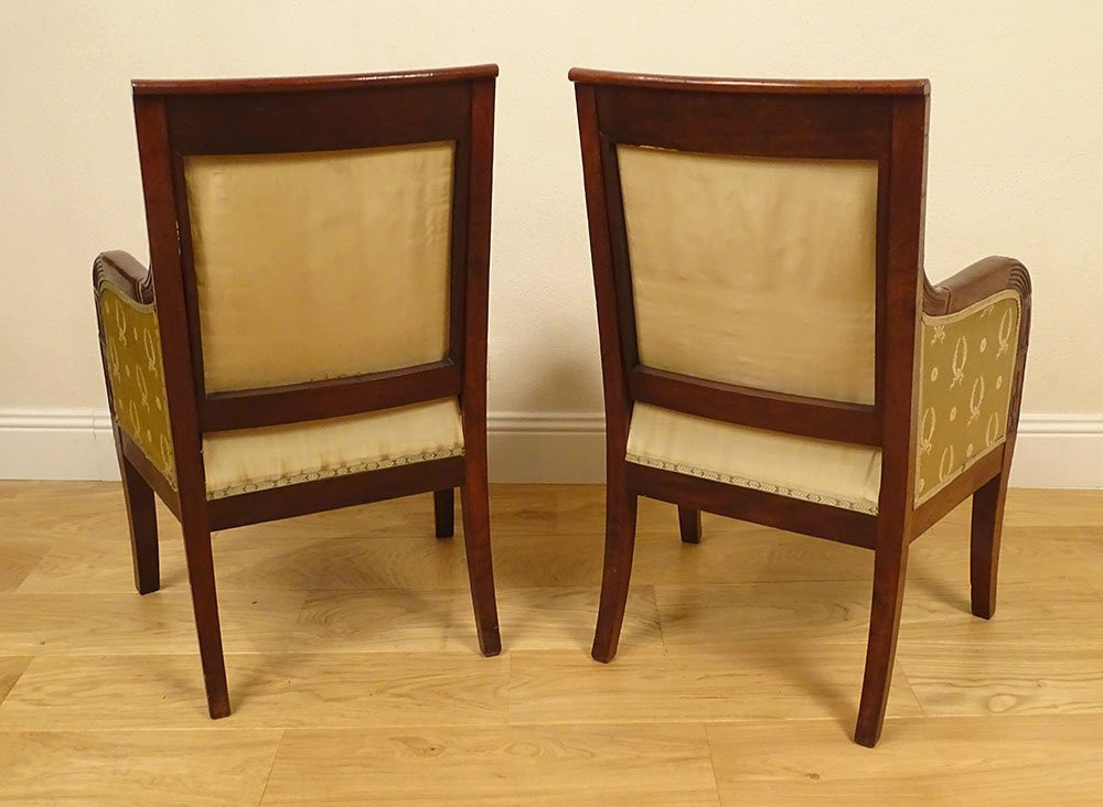 Paire bergères fauteuils Ier Empire acajou sièges XIXème siècle-photo-6