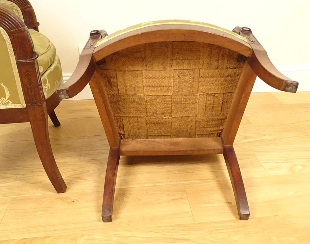 Paire bergères fauteuils Ier Empire acajou sièges XIXème siècle-photo-8