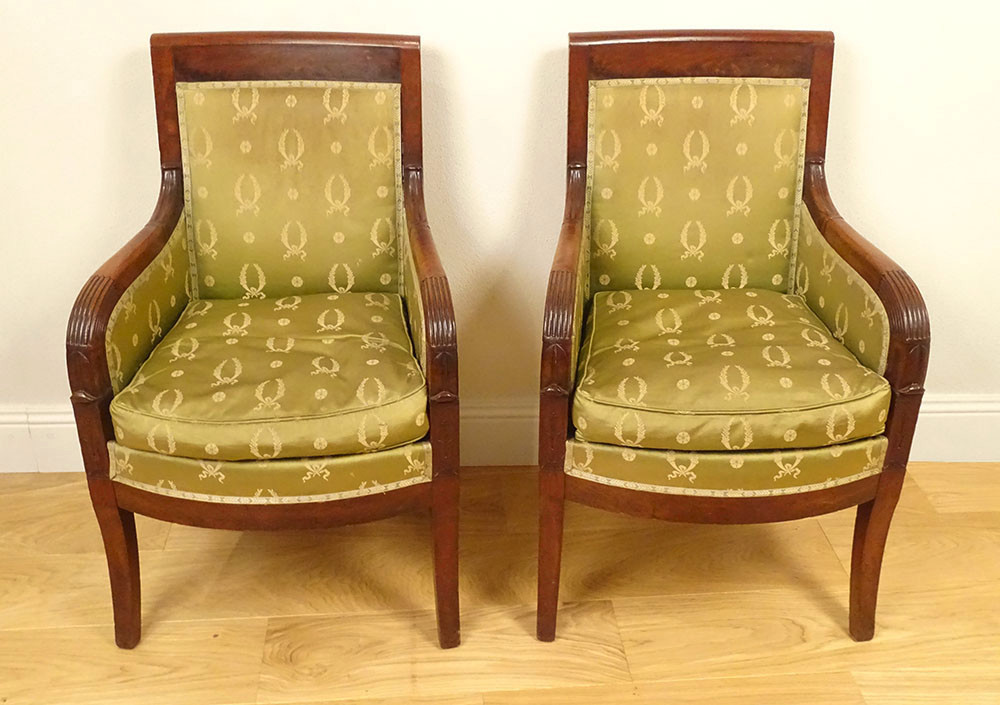 Paire bergères fauteuils Ier Empire acajou sièges XIXème siècle