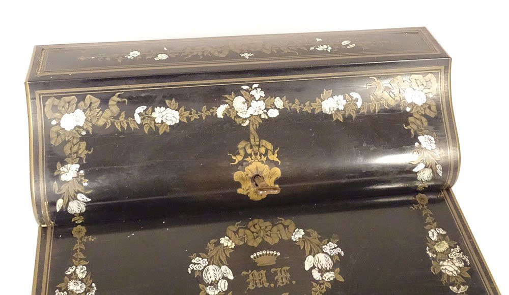 Writing Desk In Blackened Wood With Gilded Brass Marquetry Tahan Paris Napoleon III 19th Century-photo-3