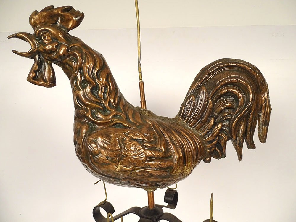 Antique Weather Vane, Large Church Rooster, Copper Bell Tower, 18th Century-photo-4