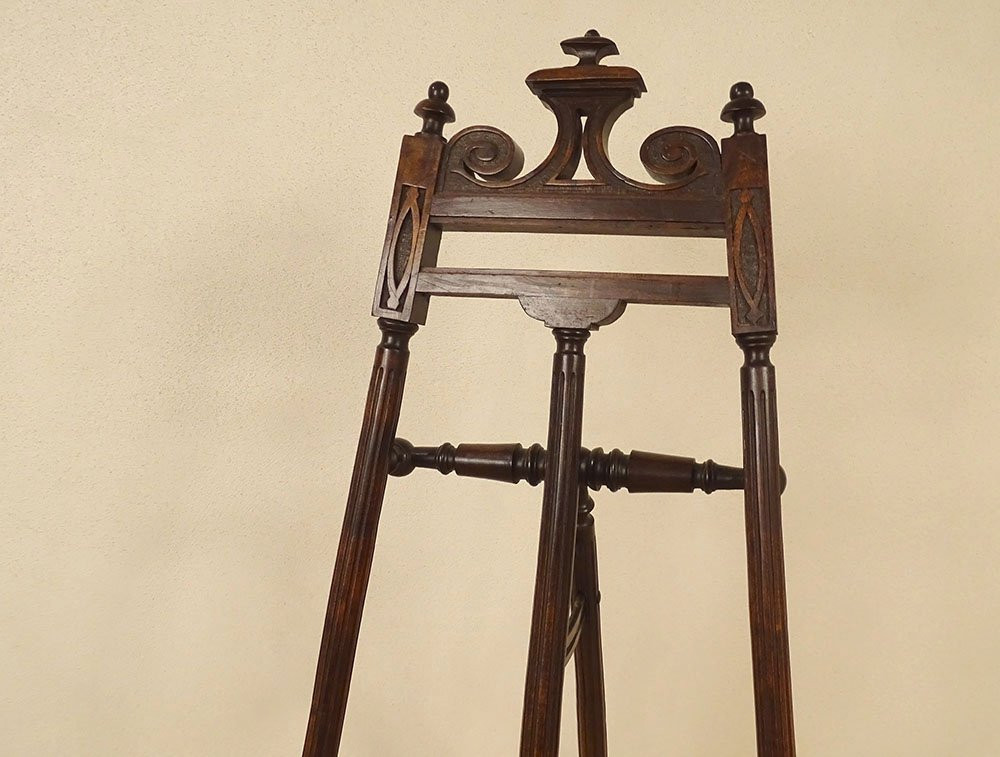 Large Artist's Easel, Carved Wood, Art Nouveau, Late 19th Century-photo-2