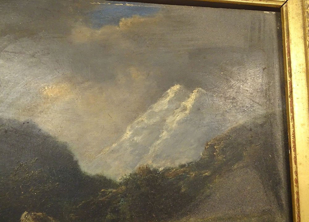 HSP tableau Edouard Chauvin paysage montagnes femme bergère troupeau XIXè-photo-4