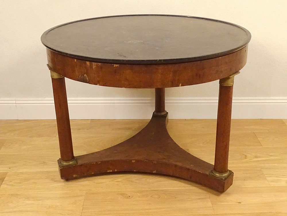 Guéridon table tripode acajou marbre noir colonnes bronze Ier Empire XIXème-photo-2