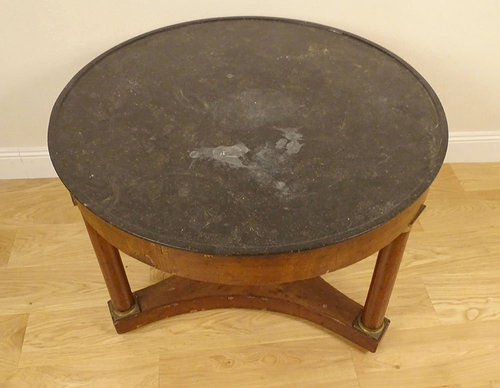Guéridon table tripode acajou marbre noir colonnes bronze Ier Empire XIXème-photo-3