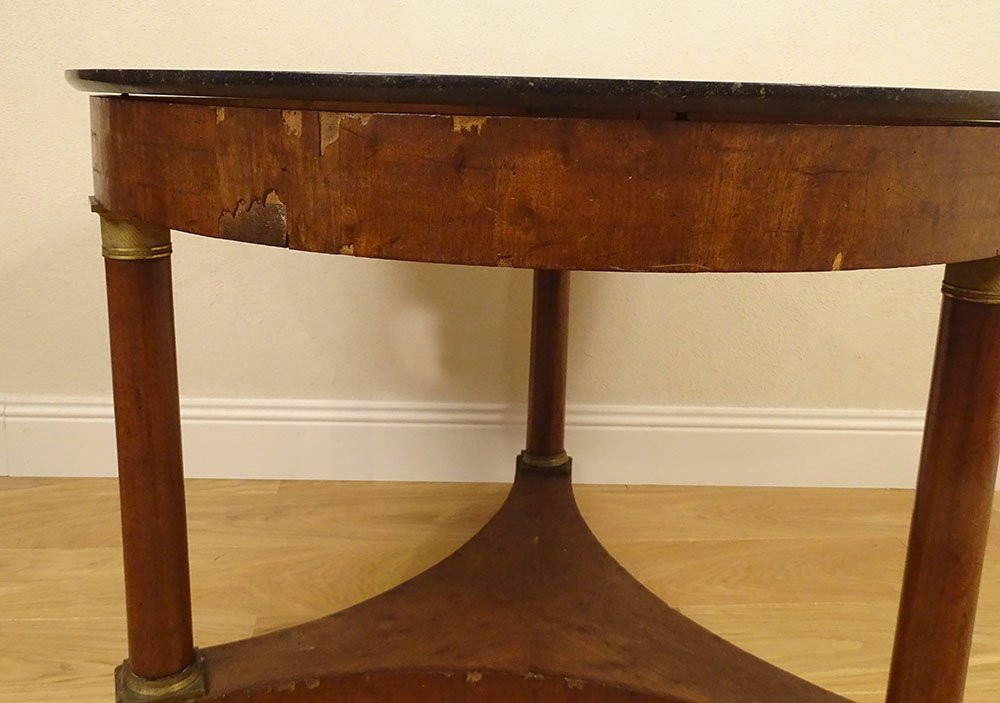 Guéridon table tripode acajou marbre noir colonnes bronze Ier Empire XIXème-photo-4