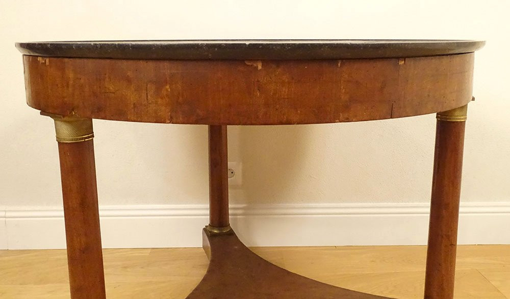 Guéridon table tripode acajou marbre noir colonnes bronze Ier Empire XIXème-photo-8