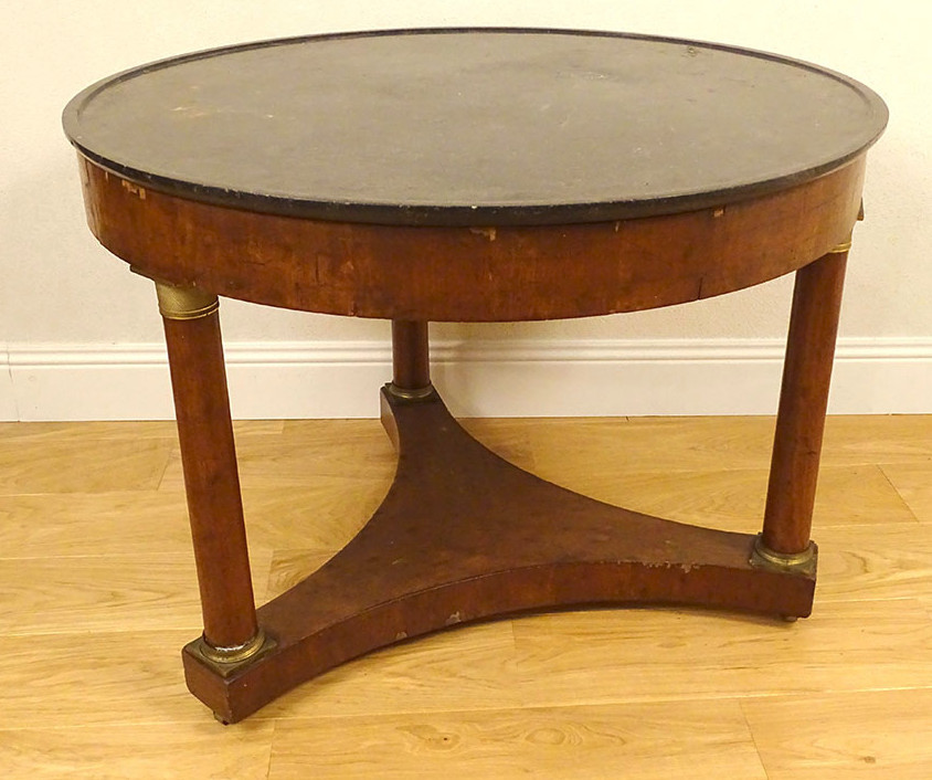 Guéridon table tripode acajou marbre noir colonnes bronze Ier Empire XIXème
