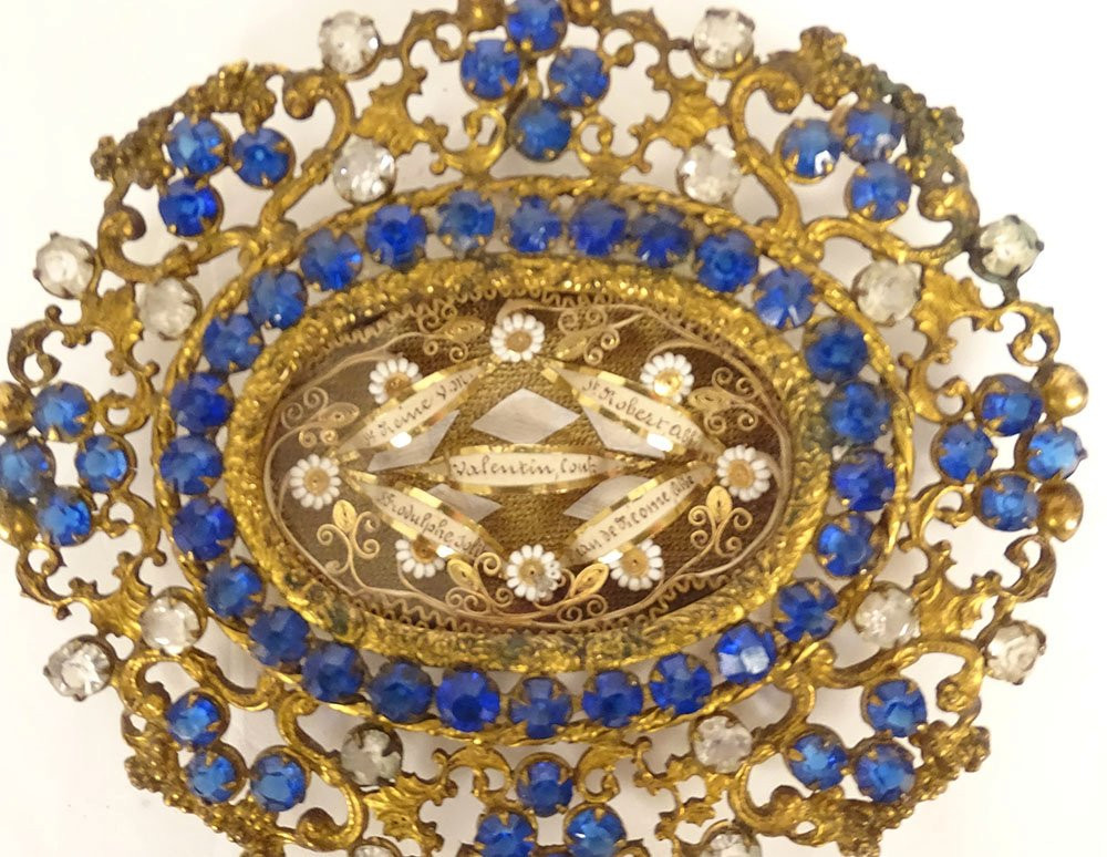 Reliquary Medallion Gilded Brass Rhinestones Saints Queen Valentin Robert XIXth-photo-2