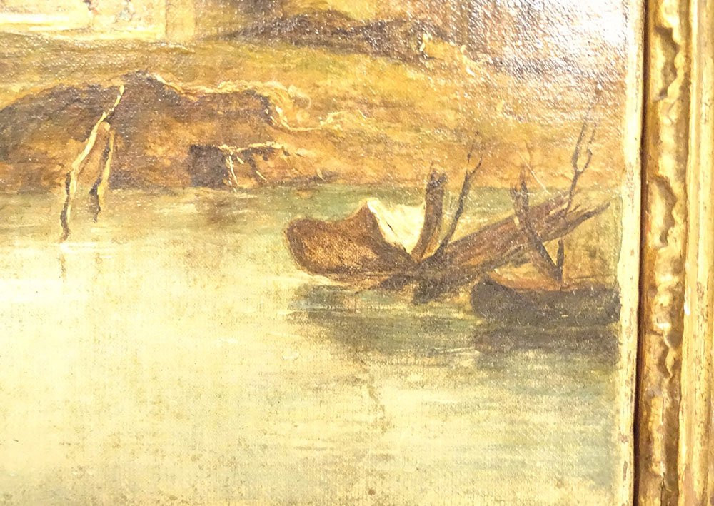 HST tableau paysage italien Capriccio ruines Venise Arc Triomphe Guardi 19è-photo-3