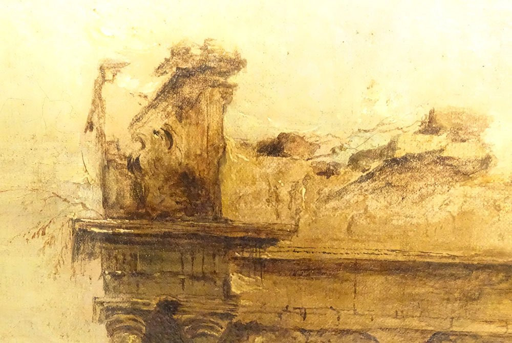 HST tableau paysage italien Capriccio ruines Venise Arc Triomphe Guardi 19è-photo-3