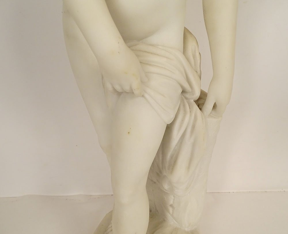Statue marbre Carrare femme nymphe Baigneuse de Falconet Battiglia XIXème-photo-3