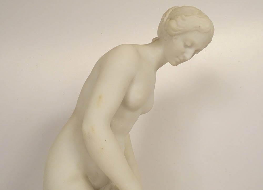 Statue marbre Carrare femme nymphe Baigneuse de Falconet Battiglia XIXème-photo-3