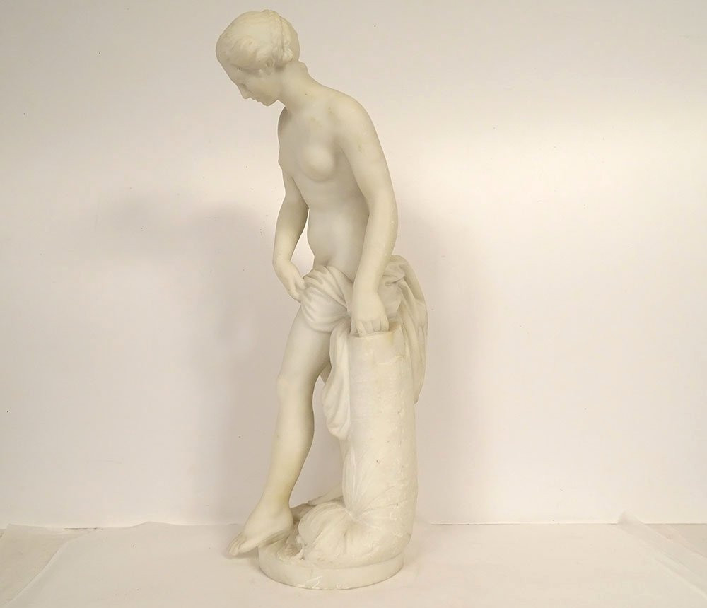 Statue marbre Carrare femme nymphe Baigneuse de Falconet Battiglia XIXème-photo-4