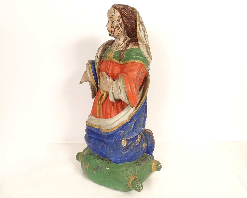 Statue bois sculpté polychrome Sainte Marie Madeleine à genoux XVIIIème-photo-2