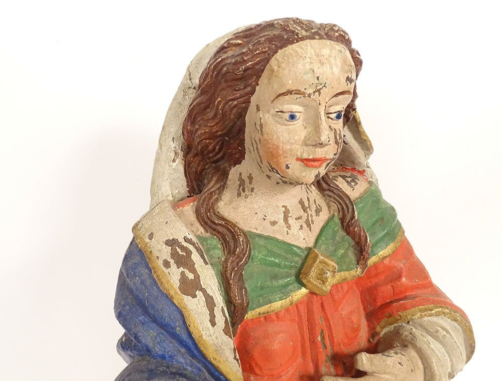 Statue bois sculpté polychrome Sainte Marie Madeleine à genoux XVIIIème-photo-2