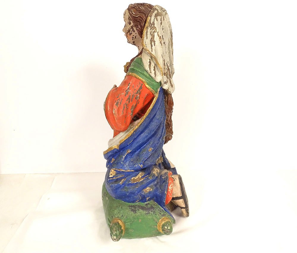 Statue bois sculpté polychrome Sainte Marie Madeleine à genoux XVIIIème-photo-5