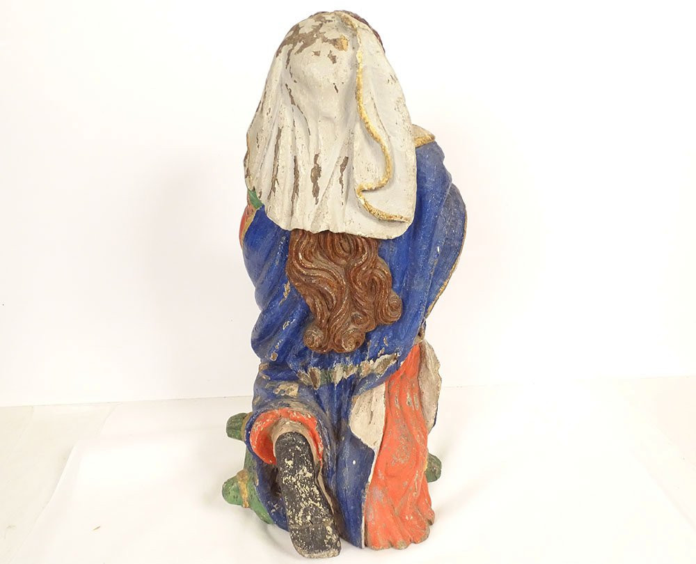 Statue bois sculpté polychrome Sainte Marie Madeleine à genoux XVIIIème-photo-6