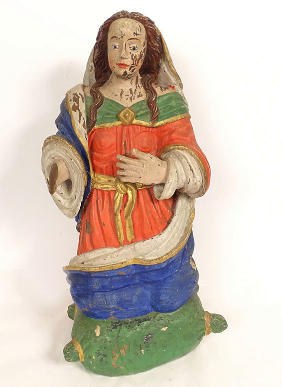 Statue bois sculpté polychrome Sainte Marie Madeleine à genoux XVIIIème