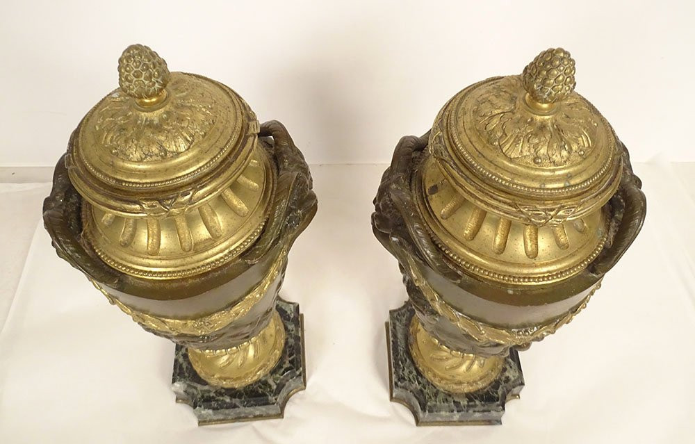 Paire grandes cassolettes pots vases bronze modèle Clodion Barbedienne XIXè-photo-2