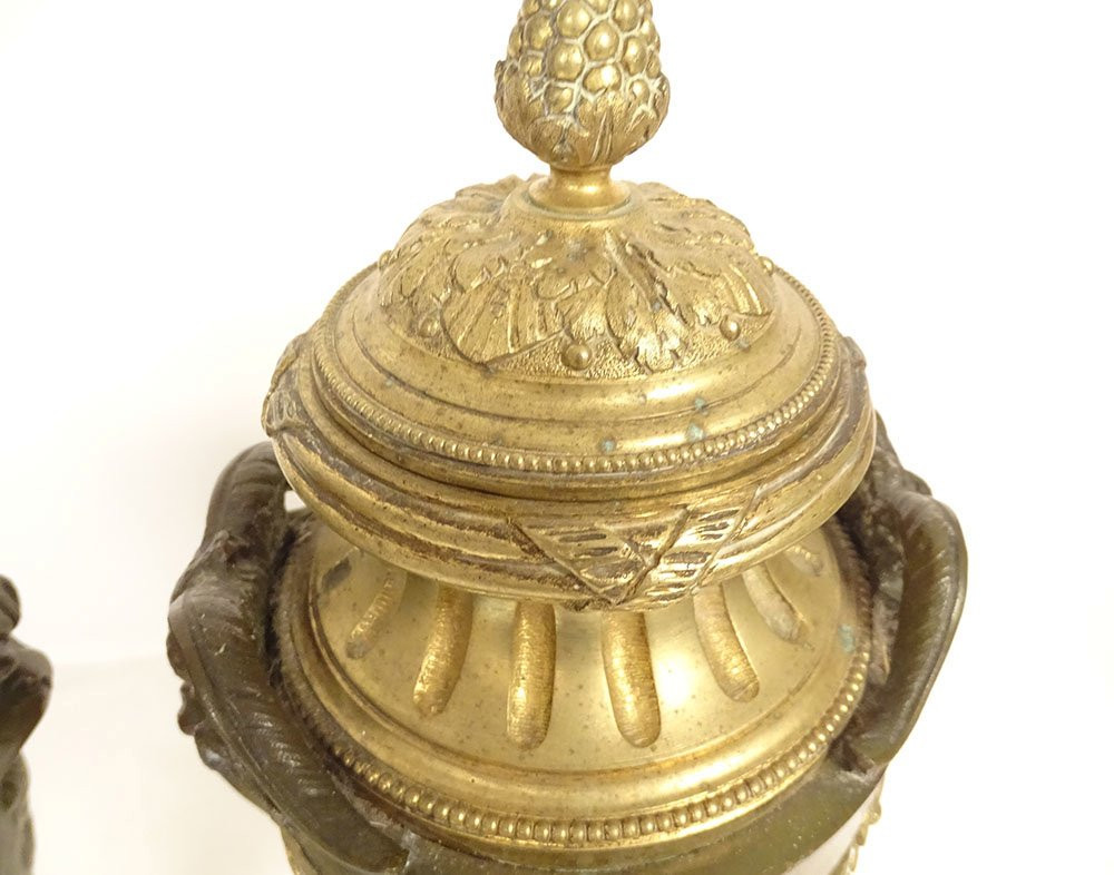Paire grandes cassolettes pots vases bronze modèle Clodion Barbedienne XIXè-photo-3