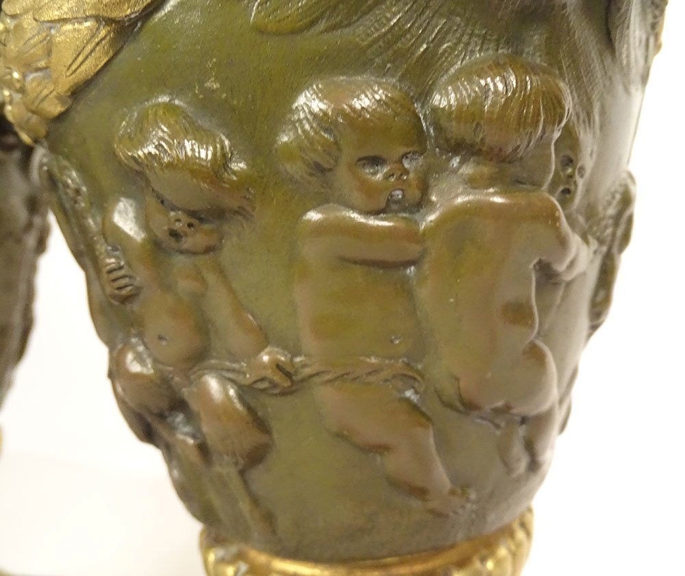 Paire grandes cassolettes pots vases bronze modèle Clodion Barbedienne XIXè-photo-2