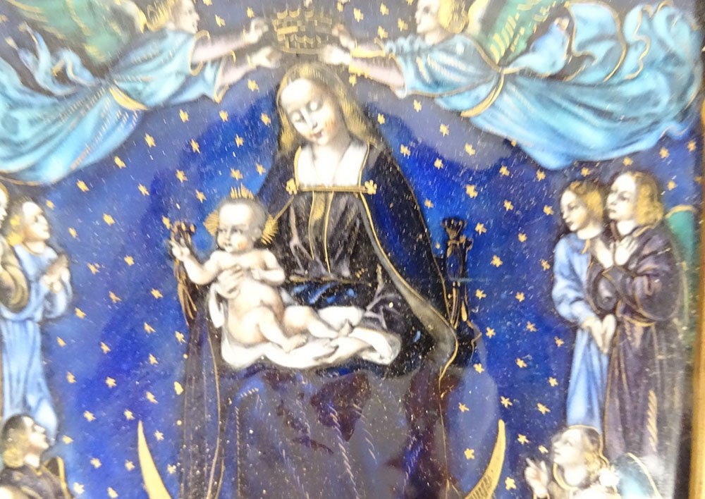 Triptyque émaux Limoges Assomption Vierge Marie anges St Pierre roi XIXème-photo-4