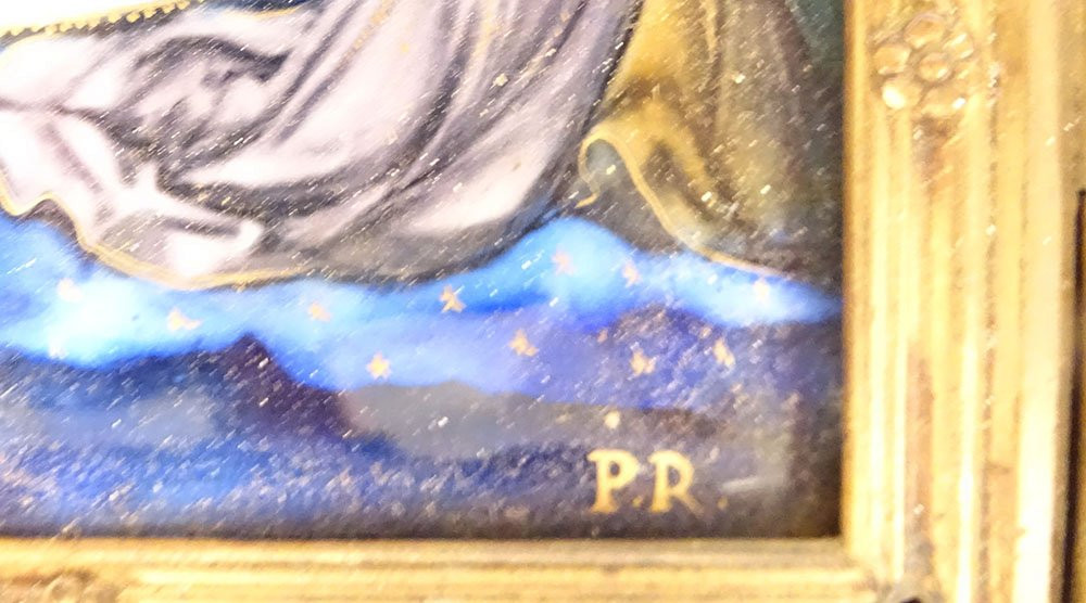 Triptyque émaux Limoges Assomption Vierge Marie anges St Pierre roi XIXème-photo-1