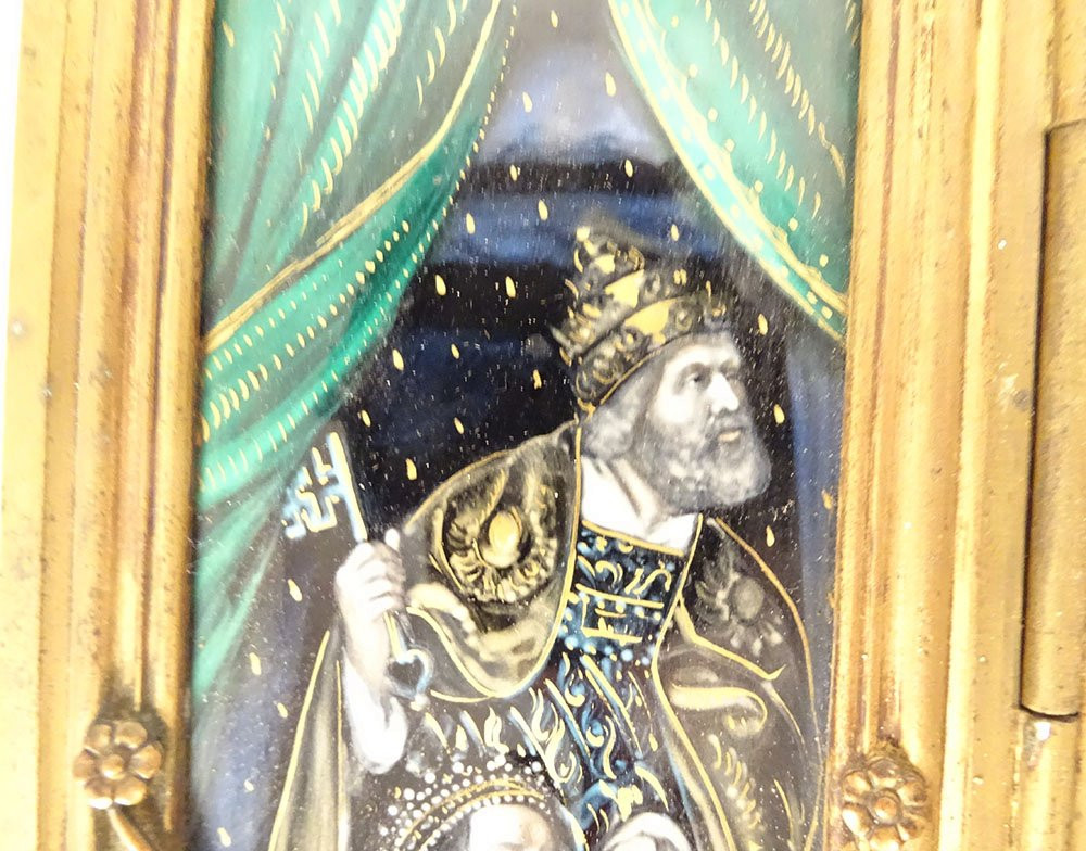 Triptyque émaux Limoges Assomption Vierge Marie anges St Pierre roi XIXème-photo-2