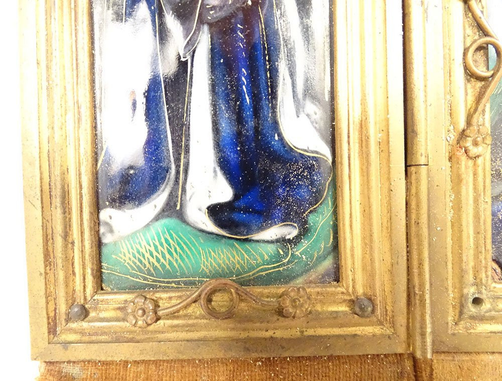 Triptyque émaux Limoges Assomption Vierge Marie anges St Pierre roi XIXème-photo-5