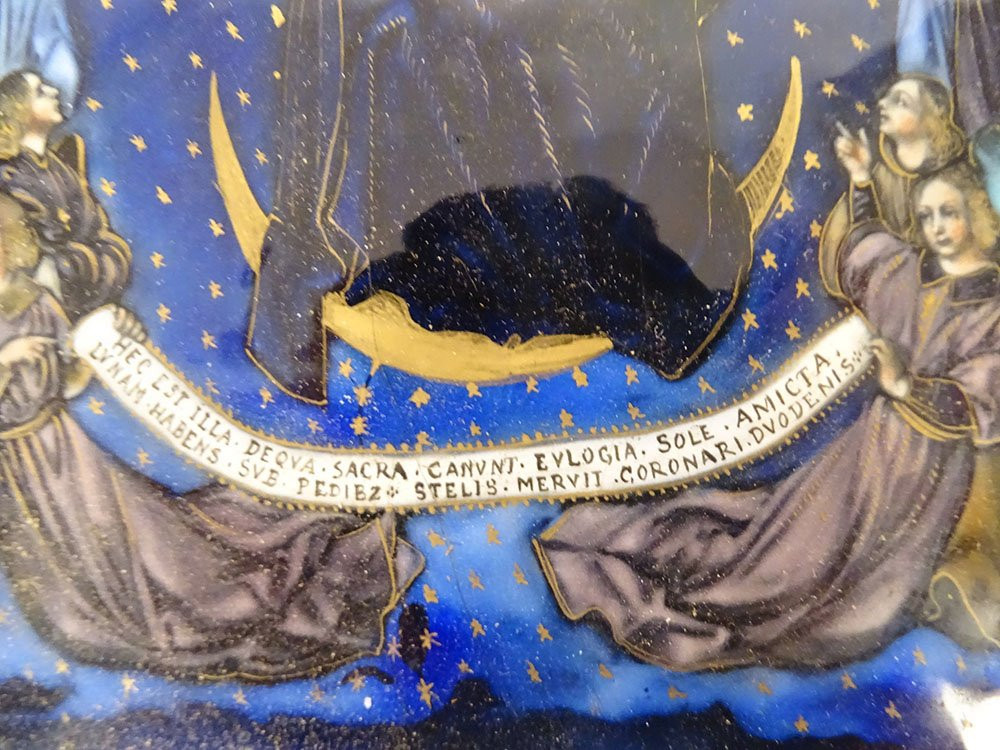 Triptyque émaux Limoges Assomption Vierge Marie anges St Pierre roi XIXème-photo-6