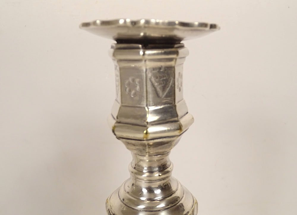 Paire bougeoirs Louis XIV flambeaux métal argenté Christofle XIXème siècle-photo-2