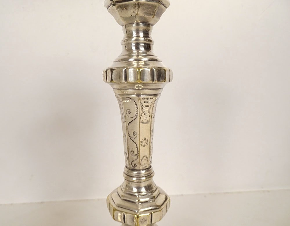 Paire bougeoirs Louis XIV flambeaux métal argenté Christofle XIXème siècle-photo-3