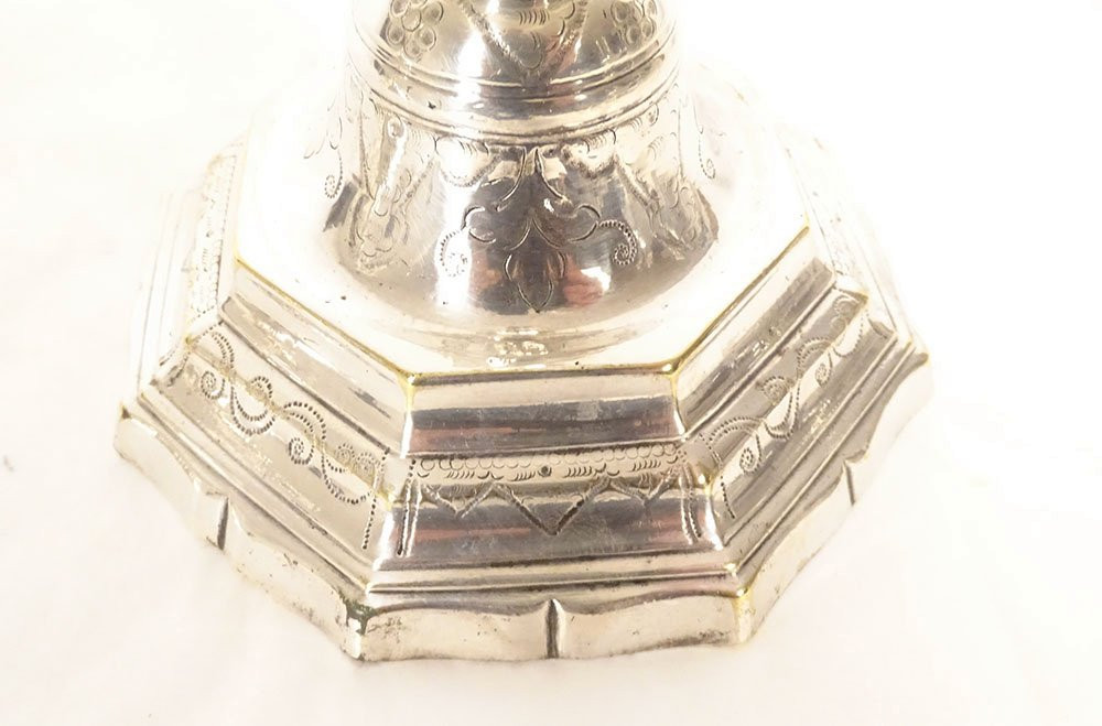 Paire bougeoirs Louis XIV flambeaux métal argenté Christofle XIXème siècle-photo-4