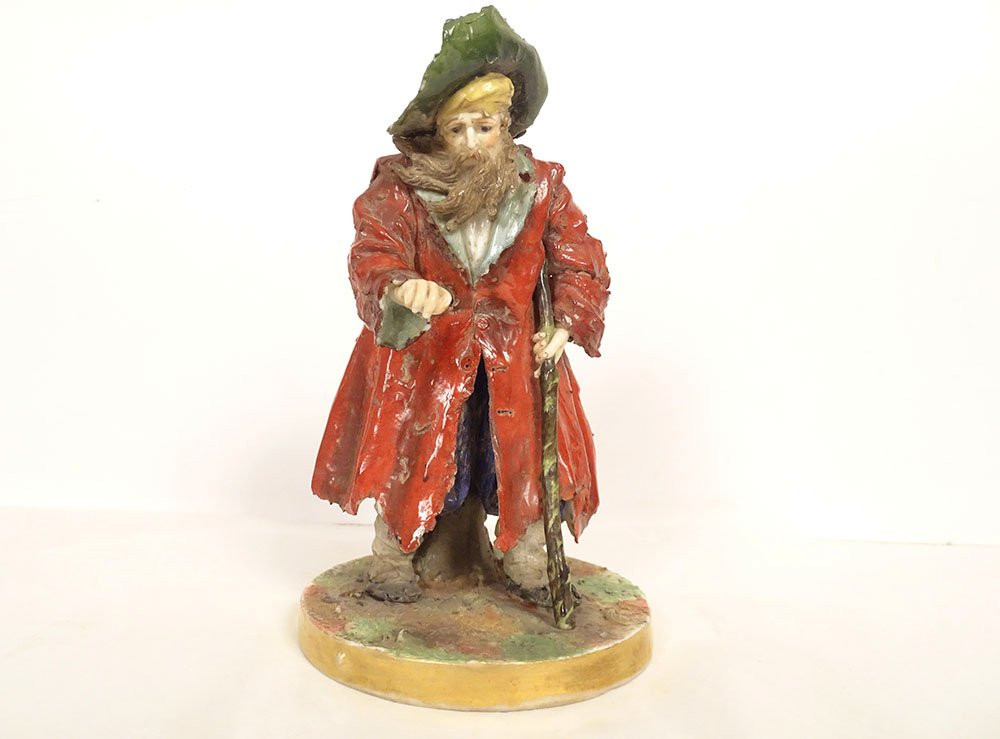 2 German Porcelain Sculptures Eckert & Cie Beggar Woman Children 19th Century-photo-2