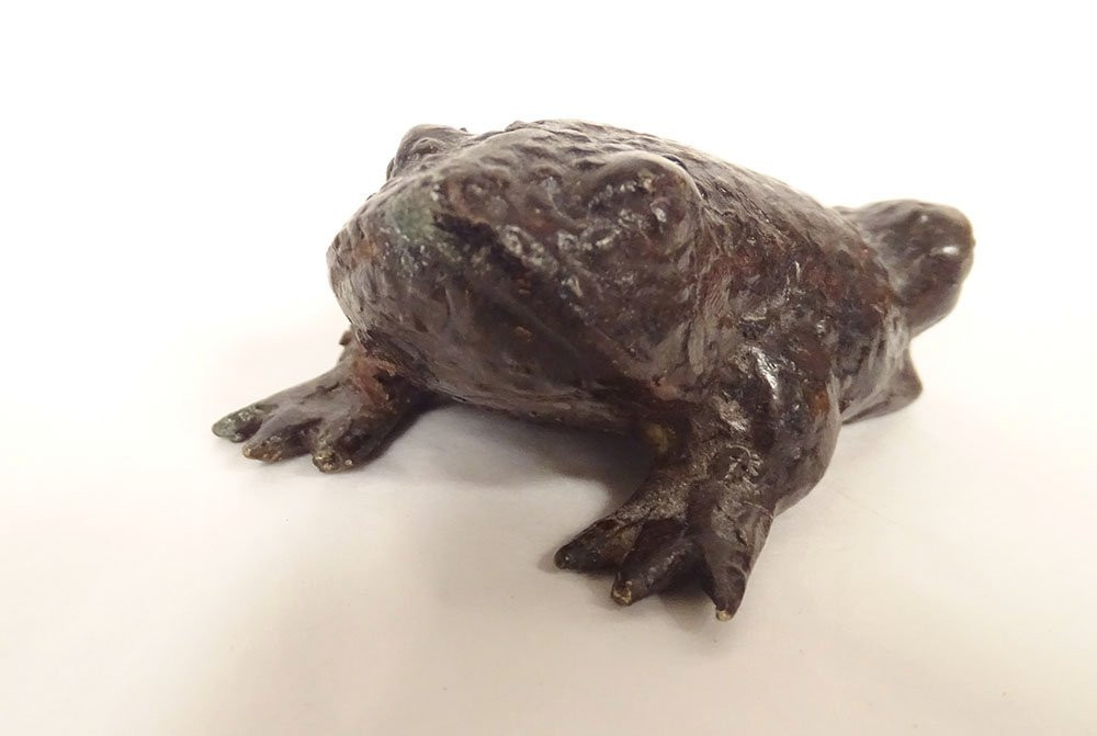 Okimono statuette poids lettré calligraphie bronze crapaud Japon XIXème-photo-2