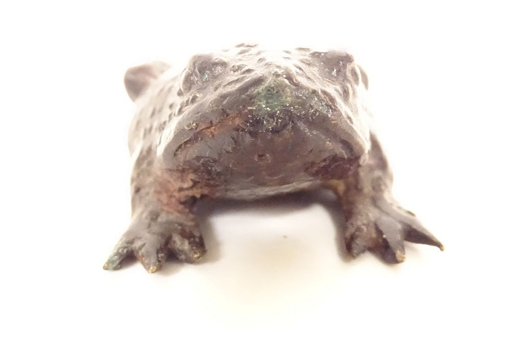 Okimono statuette poids lettré calligraphie bronze crapaud Japon XIXème-photo-7